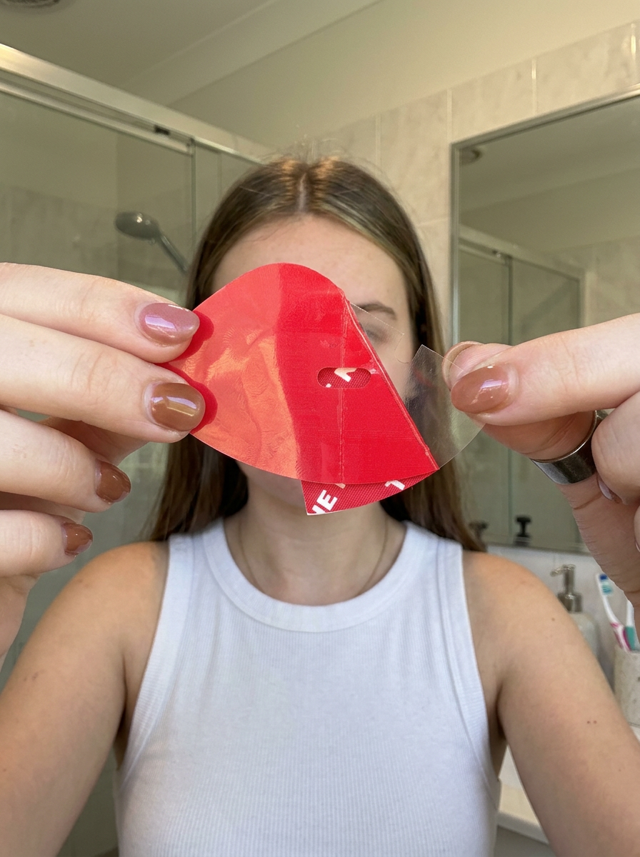 Step 1 is to peel the protective layer off The Nitery moisturizing mouth tape